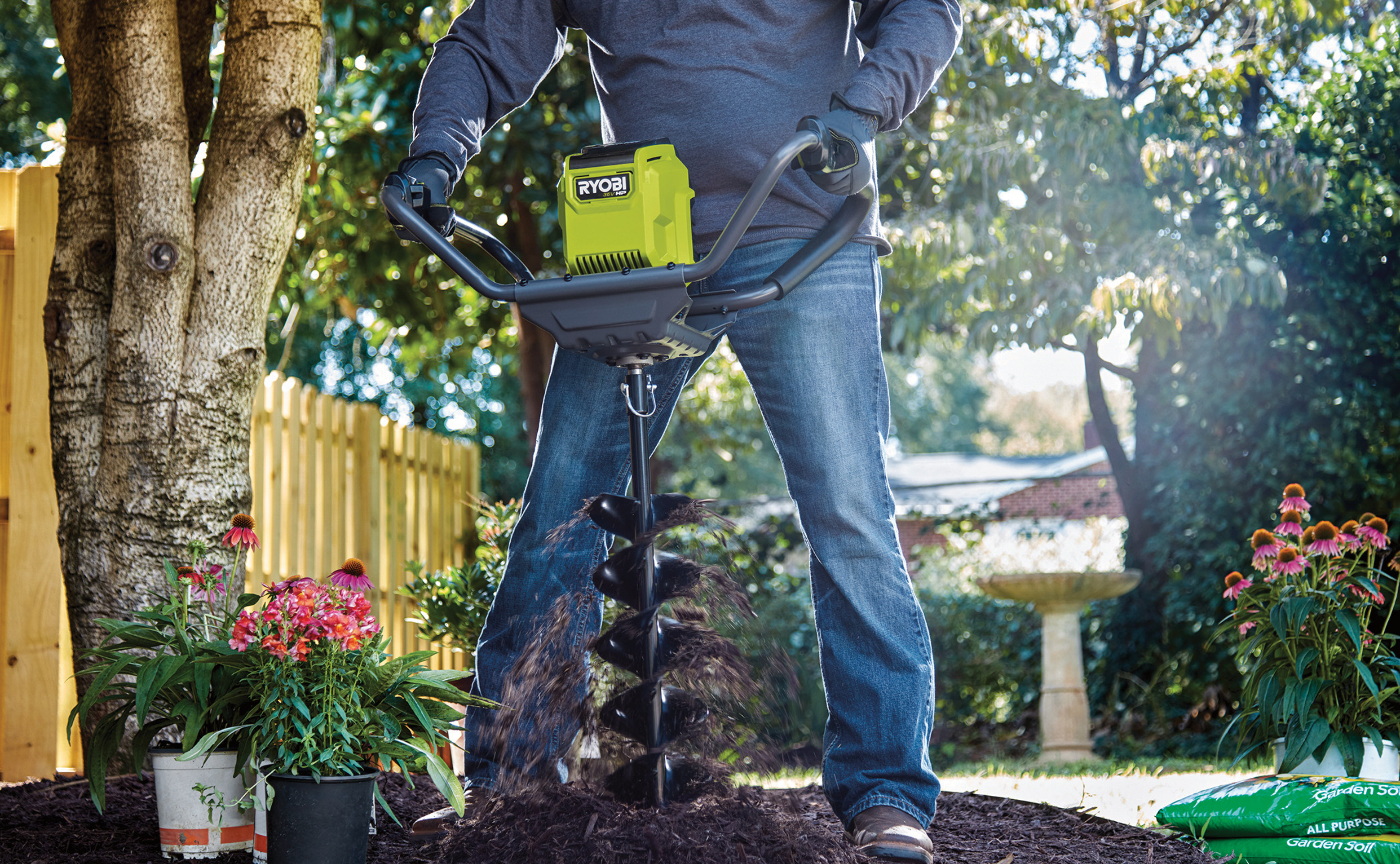 RYOBI 36V Post Hole Digger in action