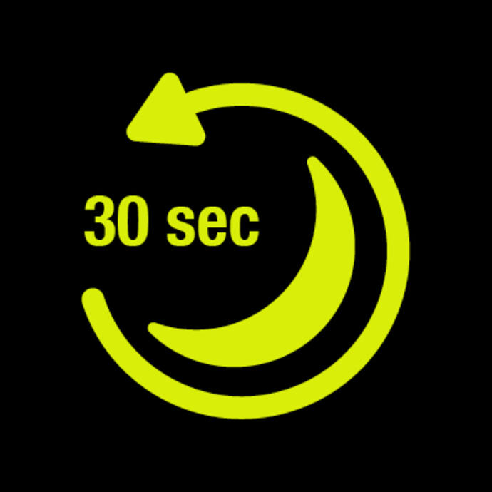 Hyper green icon of a circle with moon and 30 seconds written