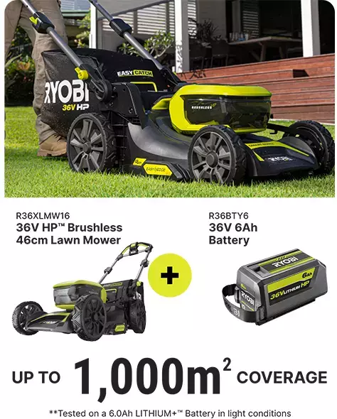 R36XLMW16 Lawn Mower + R36BTY6 36V 6Ah Battery runtime