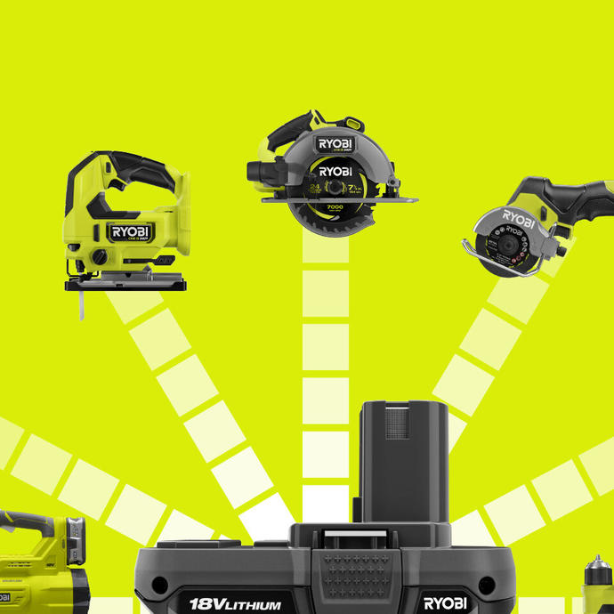 A view of the range of tools the 18V ONE+ HP battery is compatible with